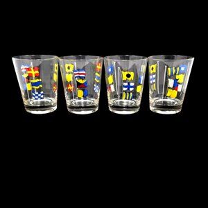 Set of 4 1960s Nautical Signal Flag Rocks Glasses Vintage Barware